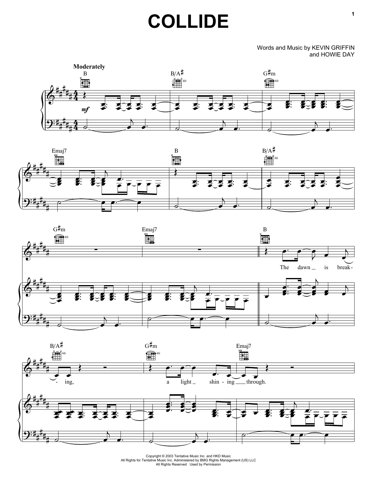 Howie Day Collide Sheet Music Notes & Chords for Piano, Vocal & Guitar (Right-Hand Melody) - Download or Print PDF