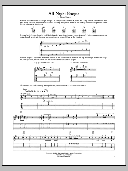 Howlin' Wolf All Night Boogie Sheet Music Notes & Chords for Guitar Tab - Download or Print PDF