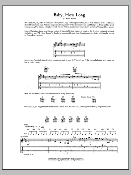 Howlin' Wolf Baby How Long Sheet Music Notes & Chords for Guitar Tab - Download or Print PDF