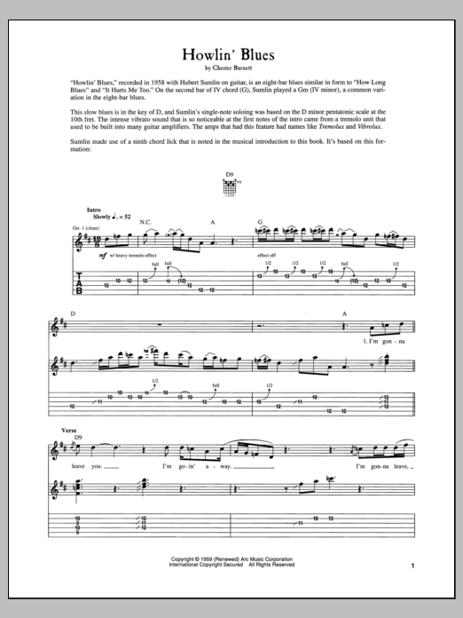 Howlin' Wolf Howlin' Blues Sheet Music Notes & Chords for Guitar Tab - Download or Print PDF Howlin' Wolf Howlin' Blues Sheet Music Notes & Chords for Guitar Tab - Download or Print PDF