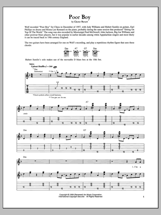 Howlin' Wolf Poor Boy Sheet Music Notes & Chords for Guitar Tab - Download or Print PDF Howlin' Wolf Poor Boy Sheet Music Notes & Chords for Guitar Tab - Download or Print PDF