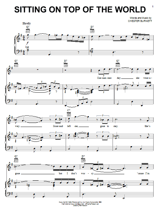 Howlin' Wolf Sitting On Top Of The World Sheet Music Notes & Chords for Lyrics & Chords - Download or Print PDF