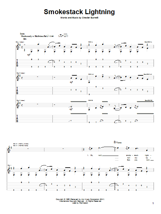 Howlin' Wolf Smokestack Lightning Sheet Music Notes & Chords for Guitar Lead Sheet - Download or Print PDF