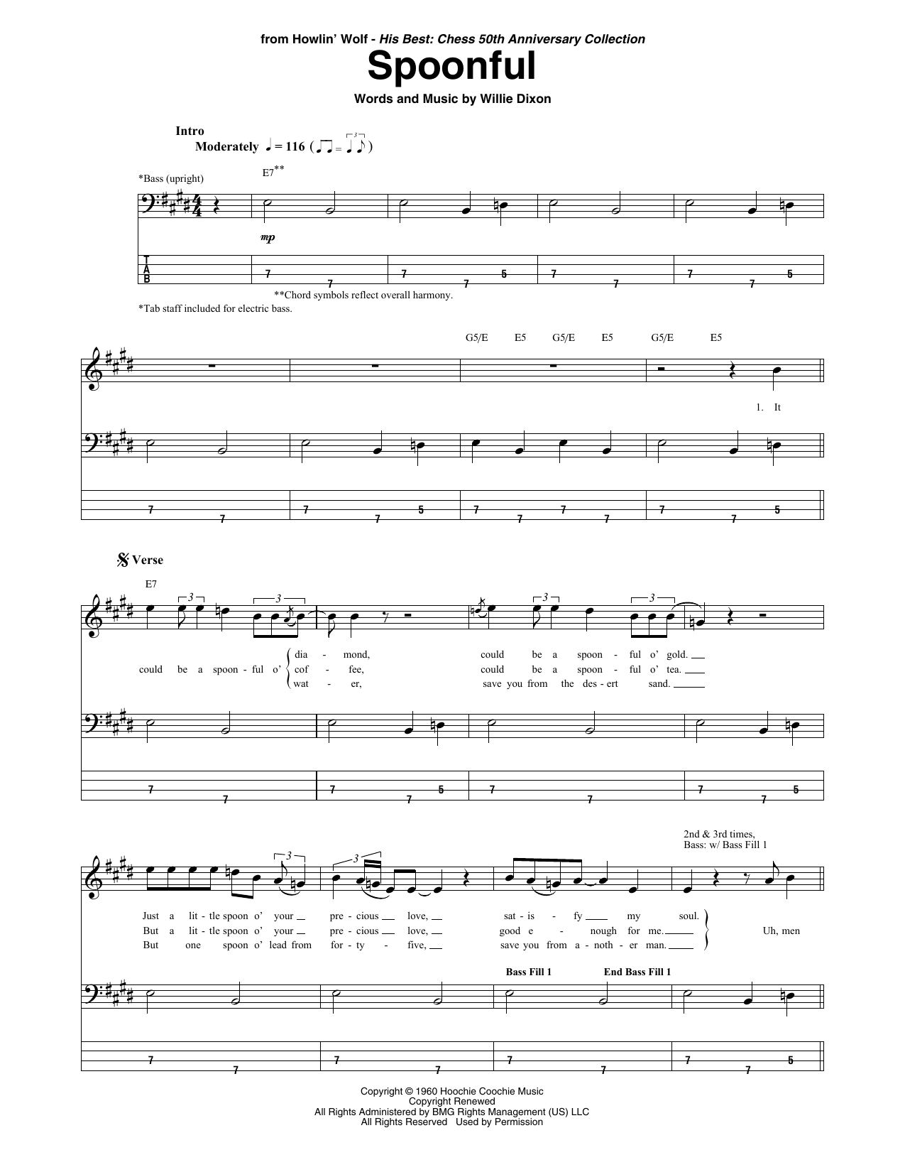Howlin' Wolf Spoonful Sheet Music Notes & Chords for Bass Guitar Tab - Download or Print PDF