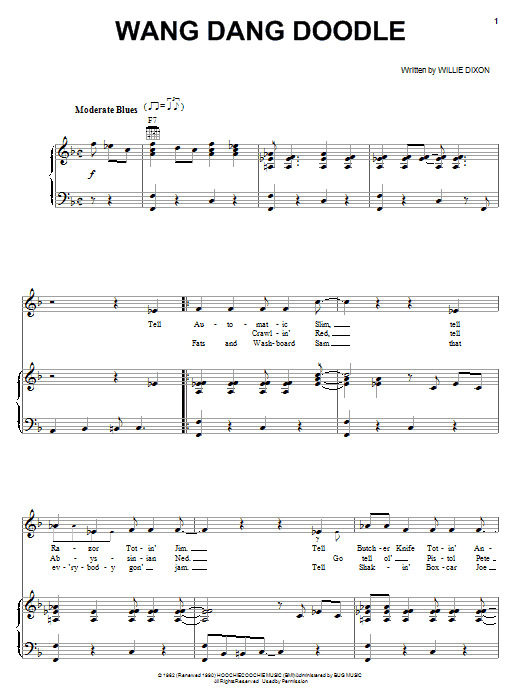 Howlin' Wolf Wang Dang Doodle Sheet Music Notes & Chords for Piano, Vocal & Guitar (Right-Hand Melody) - Download or Print PDF