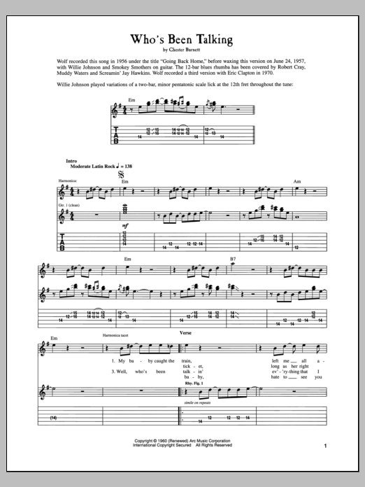 Howlin' Wolf Who's Been Talking Sheet Music Notes & Chords for Real Book – Melody, Lyrics & Chords - Download or Print PDF