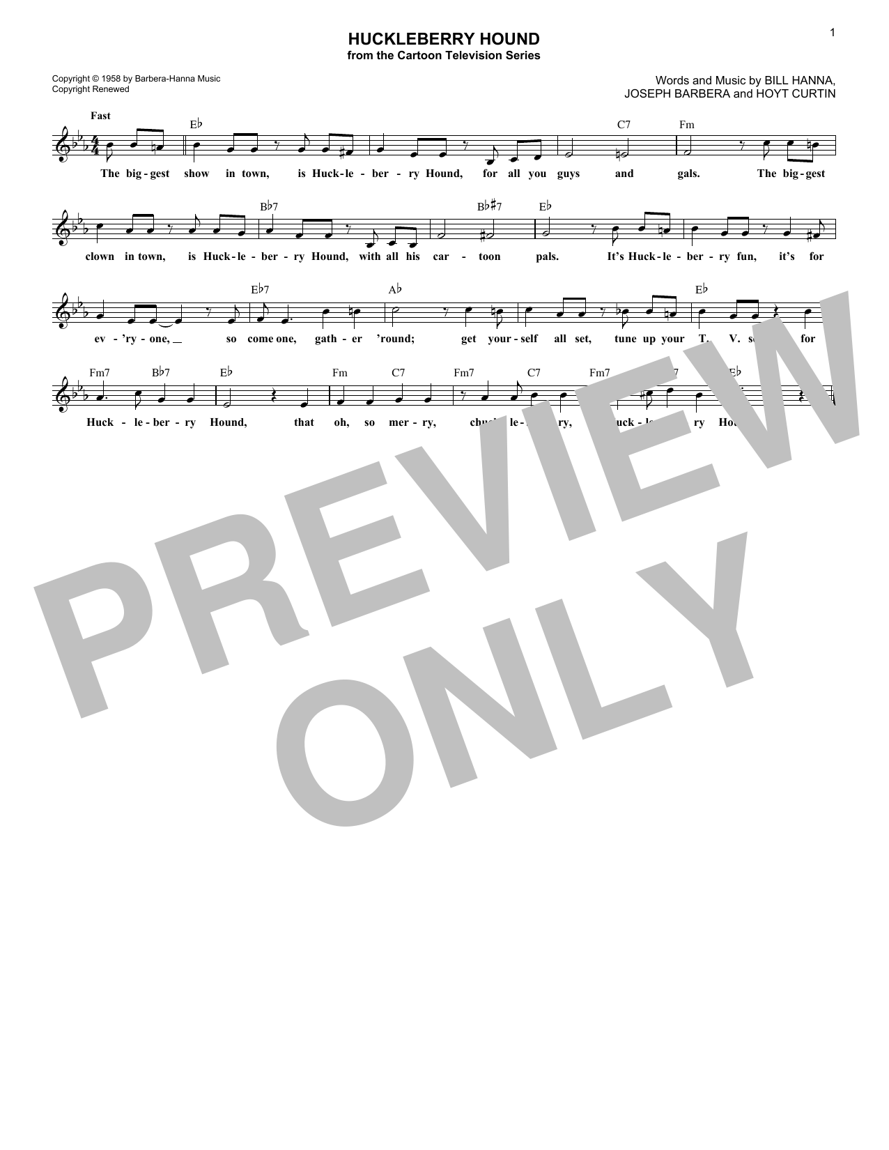 Hoyt Curtin Huckleberry Hound Sheet Music Notes & Chords for Lead Sheet / Fake Book - Download or Print PDF