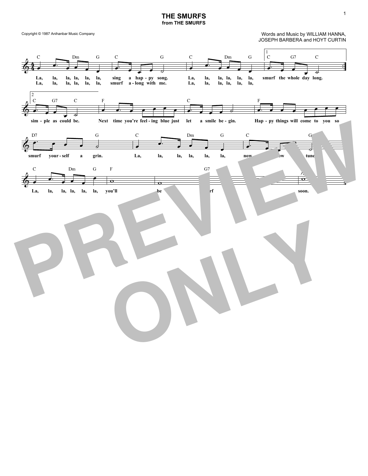 Hoyt Curtin The Smurfs Sheet Music Notes & Chords for Lead Sheet / Fake Book - Download or Print PDF