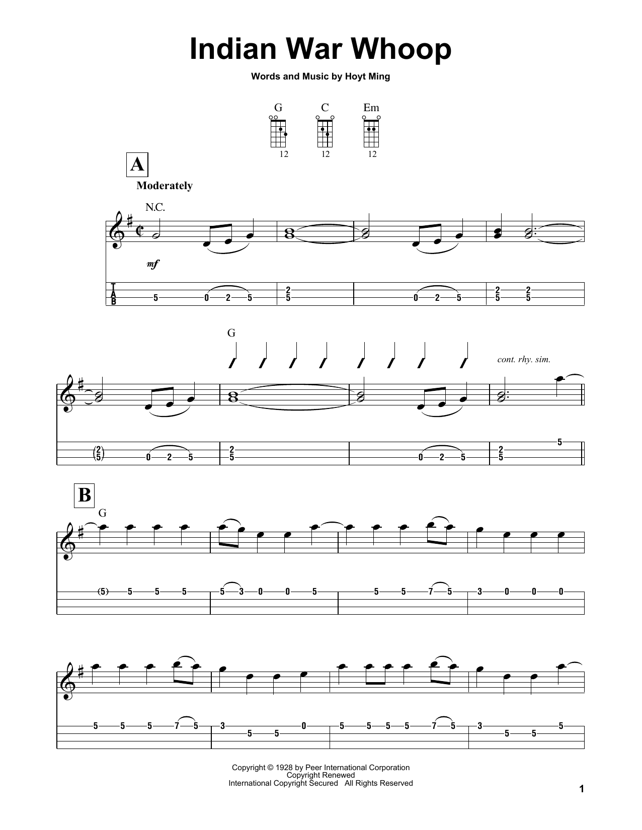 Hoyt Ming Indian War Whoop Sheet Music Notes & Chords for Mandolin - Download or Print PDF