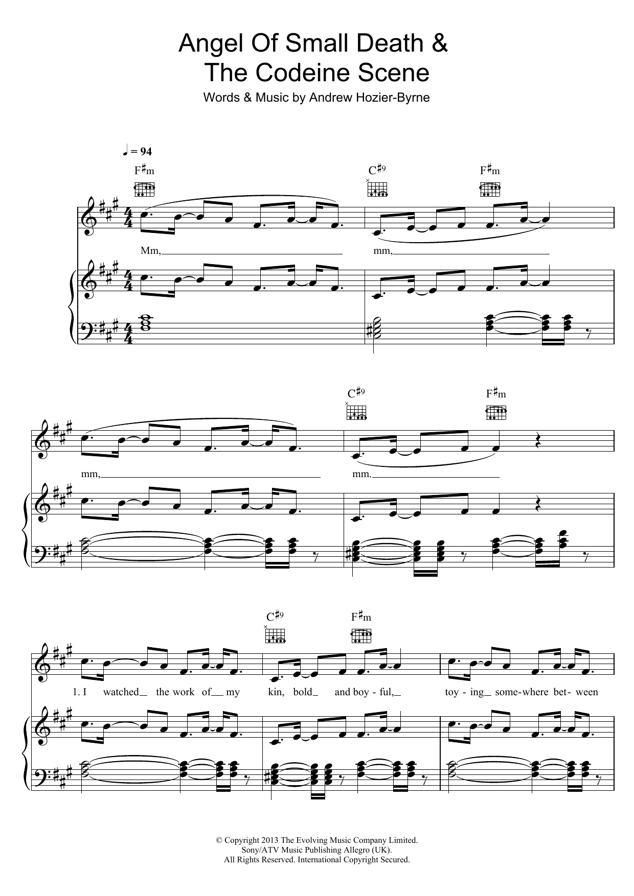 Hozier Angel Of Small Death And The Codeine Scene Sheet Music Notes & Chords for Piano, Vocal & Guitar (Right-Hand Melody) - Download or Print PDF