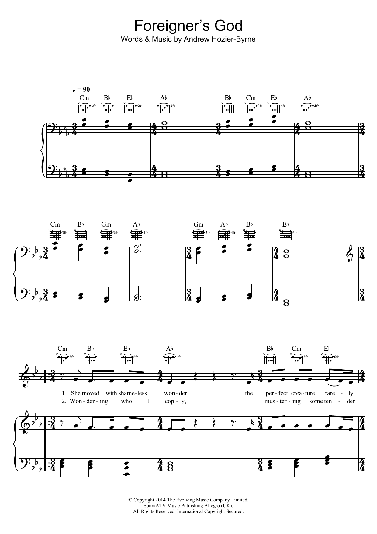 Hozier Foreigner's God Sheet Music Notes & Chords for Piano, Vocal & Guitar (Right-Hand Melody) - Download or Print PDF