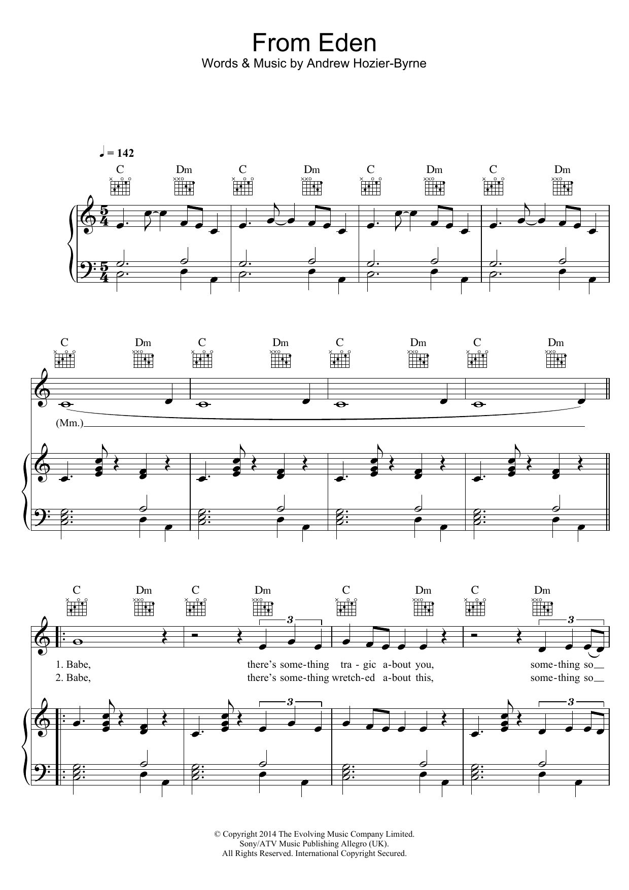 Hozier From Eden Sheet Music Notes & Chords for Piano, Vocal & Guitar (Right-Hand Melody) - Download or Print PDF