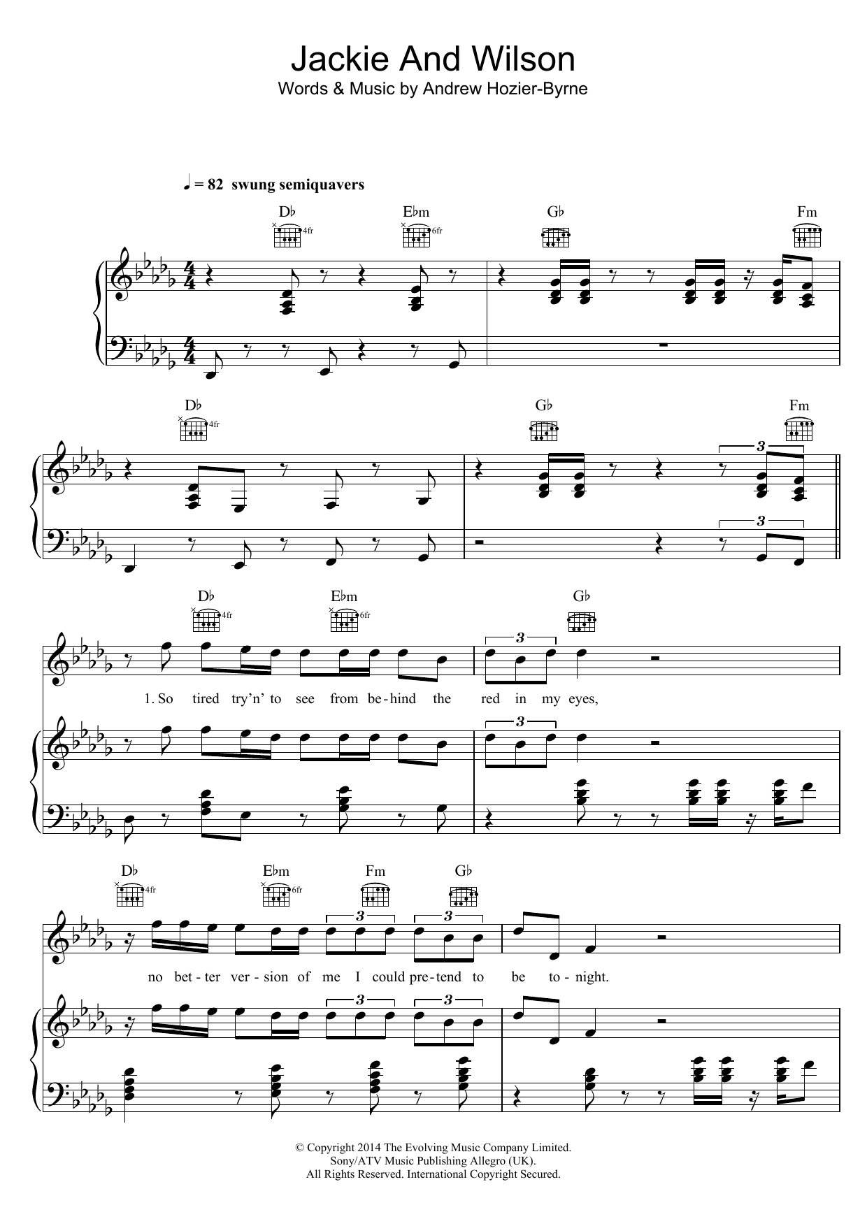 Hozier Jackie And Wilson Sheet Music Notes & Chords for Piano, Vocal & Guitar (Right-Hand Melody) - Download or Print PDF
