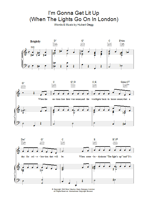 Hubert Gregg I'm Gonna Get Lit Up (When The Lights Go On In London) Sheet Music Notes & Chords for Piano, Vocal & Guitar (Right-Hand Melody) - Download or Print PDF