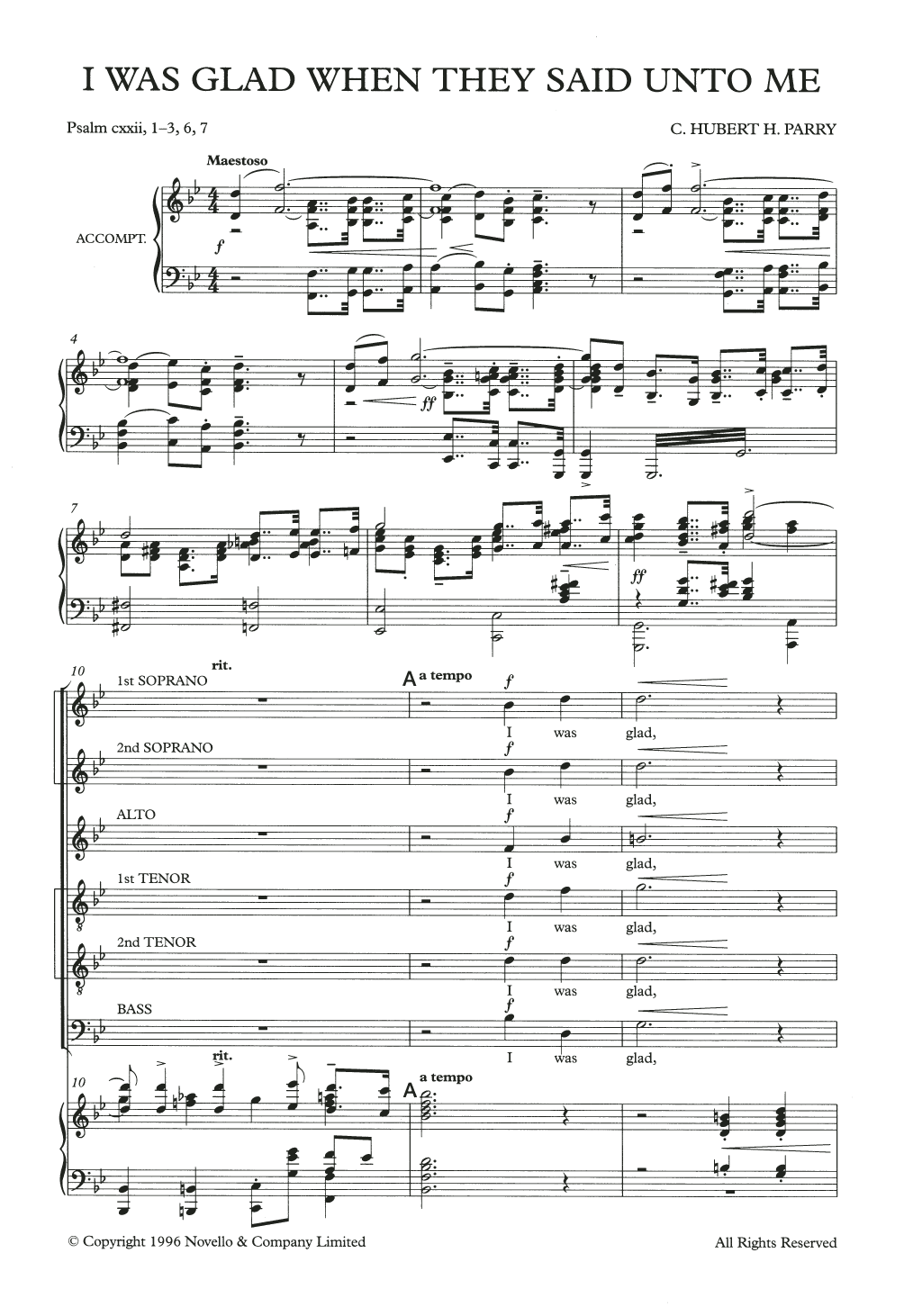 Hubert Parry I Was Glad When They Said Unto Me Sheet Music Notes & Chords for Piano, Vocal & Guitar (Right-Hand Melody) - Download or Print PDF
