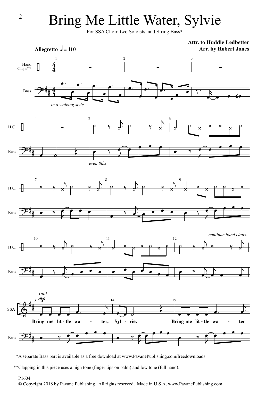 Huddie Ledbetter Bring Me Little Water Sylvie Sheet Music Notes & Chords for SSA Choir - Download or Print PDF