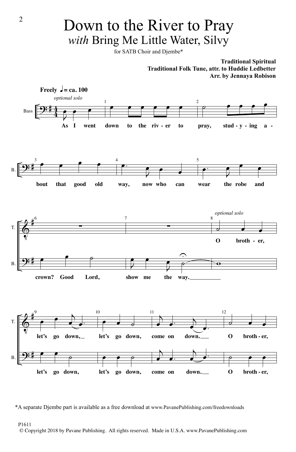 Huddie Ledbetter Down To The River To Pray (with Bring Me Little Water, Silvy) (arr. Jennaya Robison) Sheet Music Notes & Chords for SATB Choir - Download or Print PDF