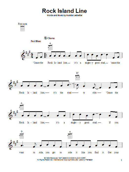 Huddie Ledbetter Rock Island Line Sheet Music Notes & Chords for Ukulele - Download or Print PDF