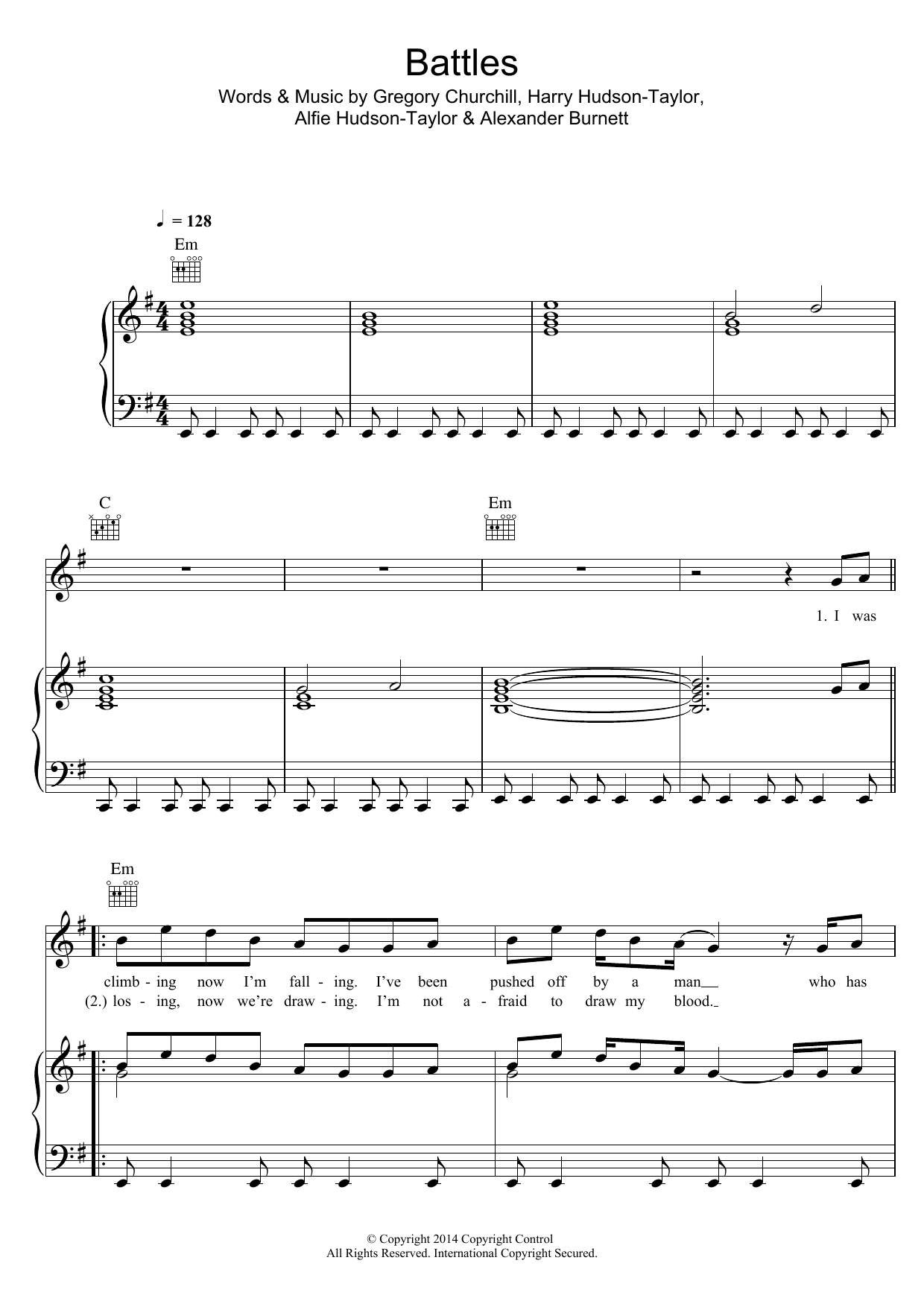 Hudson Taylor Battles Sheet Music Notes & Chords for Piano, Vocal & Guitar (Right-Hand Melody) - Download or Print PDF