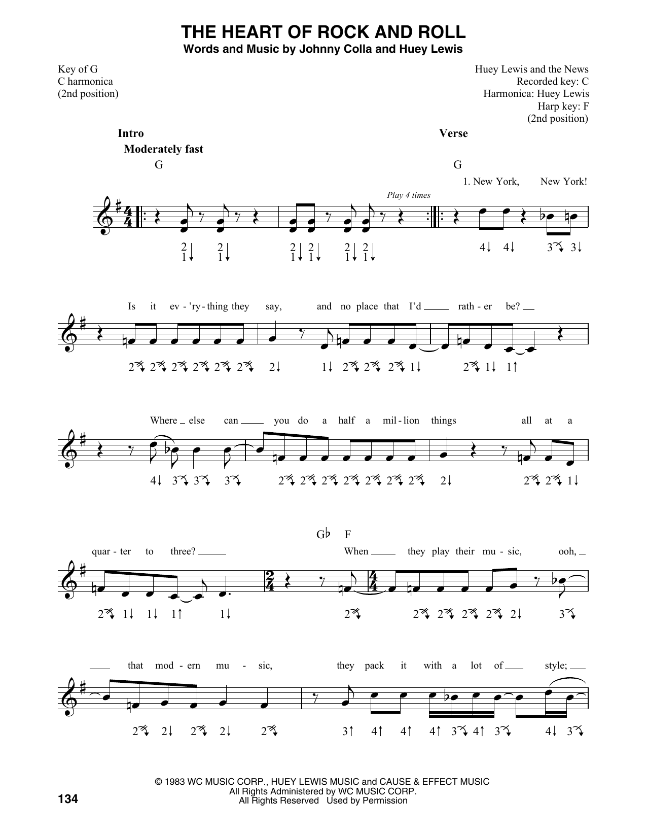 Huey Lewis & The News The Heart Of Rock And Roll Sheet Music Notes & Chords for Harmonica - Download or Print PDF Huey Lewis & The News The Heart Of Rock And Roll Sheet Music Notes & Chords for Harmonica - Download or Print PDF