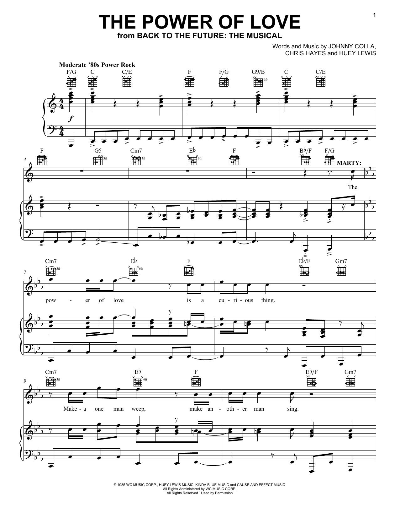 Huey Lewis & The News The Power Of Love (from Back To The Future: The Musical) Sheet Music Notes & Chords for Piano, Vocal & Guitar Chords (Right-Hand Melody) - Download or Print PDF