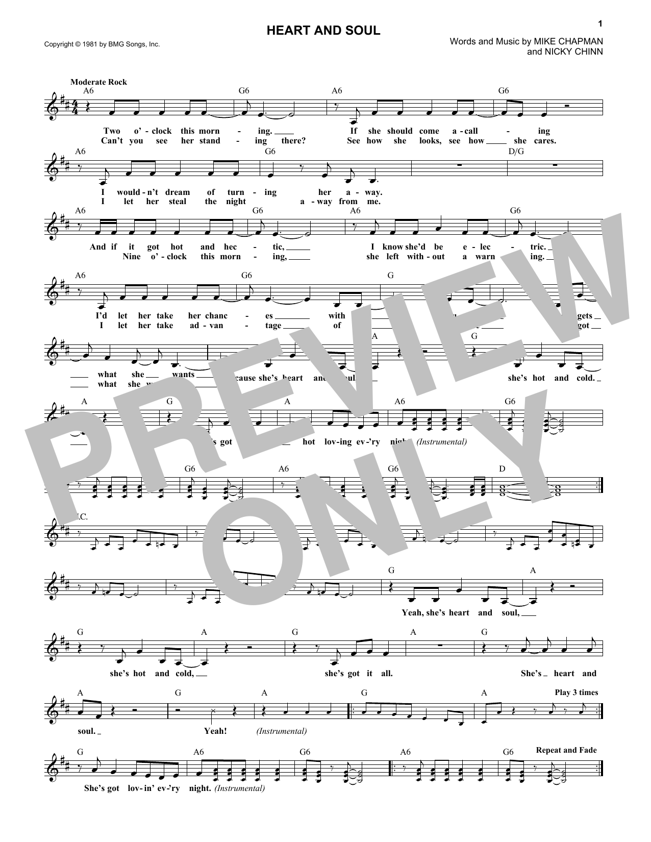 Huey Lewis Heart And Soul Sheet Music Notes & Chords for Lead Sheet / Fake Book - Download or Print PDF