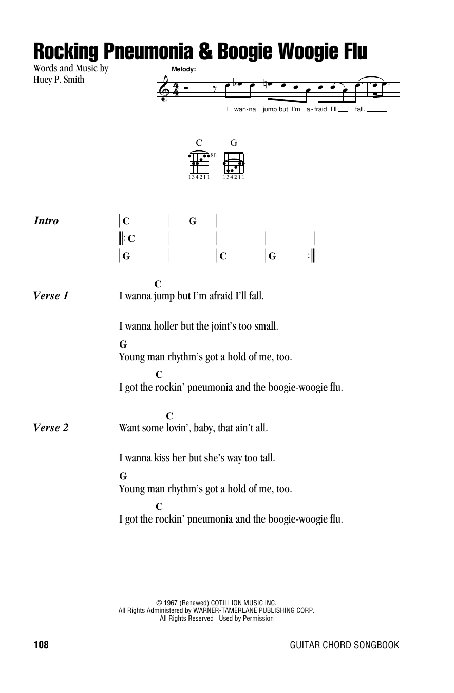 Huey P. Smith Rocking Pneumonia & Boogie Woogie Flu Sheet Music Notes & Chords for Guitar Chords/Lyrics - Download or Print PDF