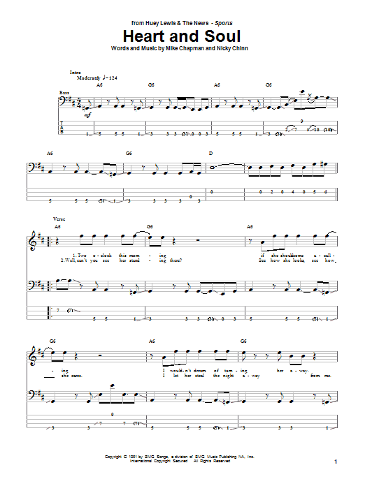 Preview Huey Lewis & The News Heart And Soul Rock sheet music, notes and chords for Lyrics & Chords, SKU: 81510 Heart And Soul sheet music