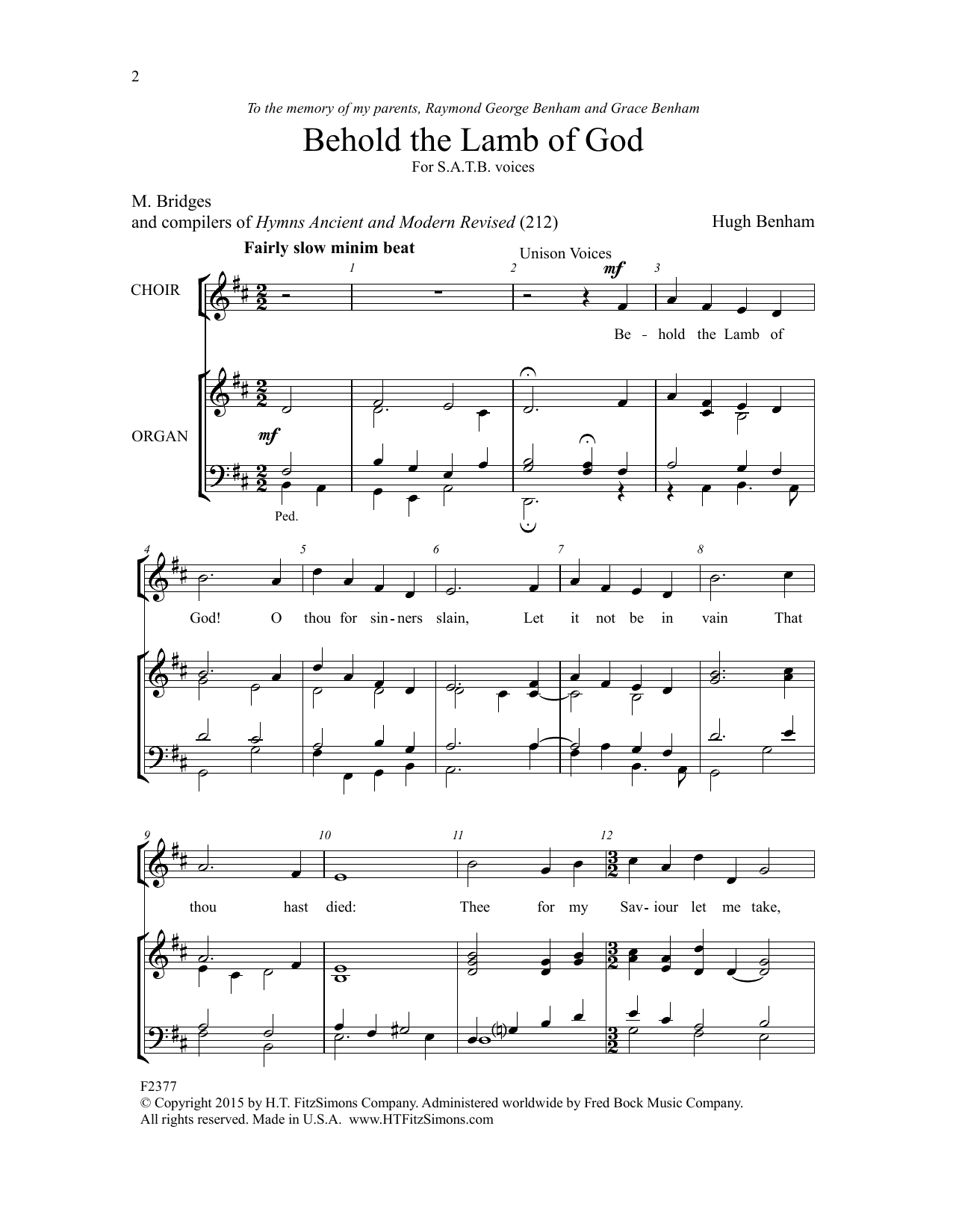 Hugh Benham Behold the Lamb of God Sheet Music Notes & Chords for Choral - Download or Print PDF