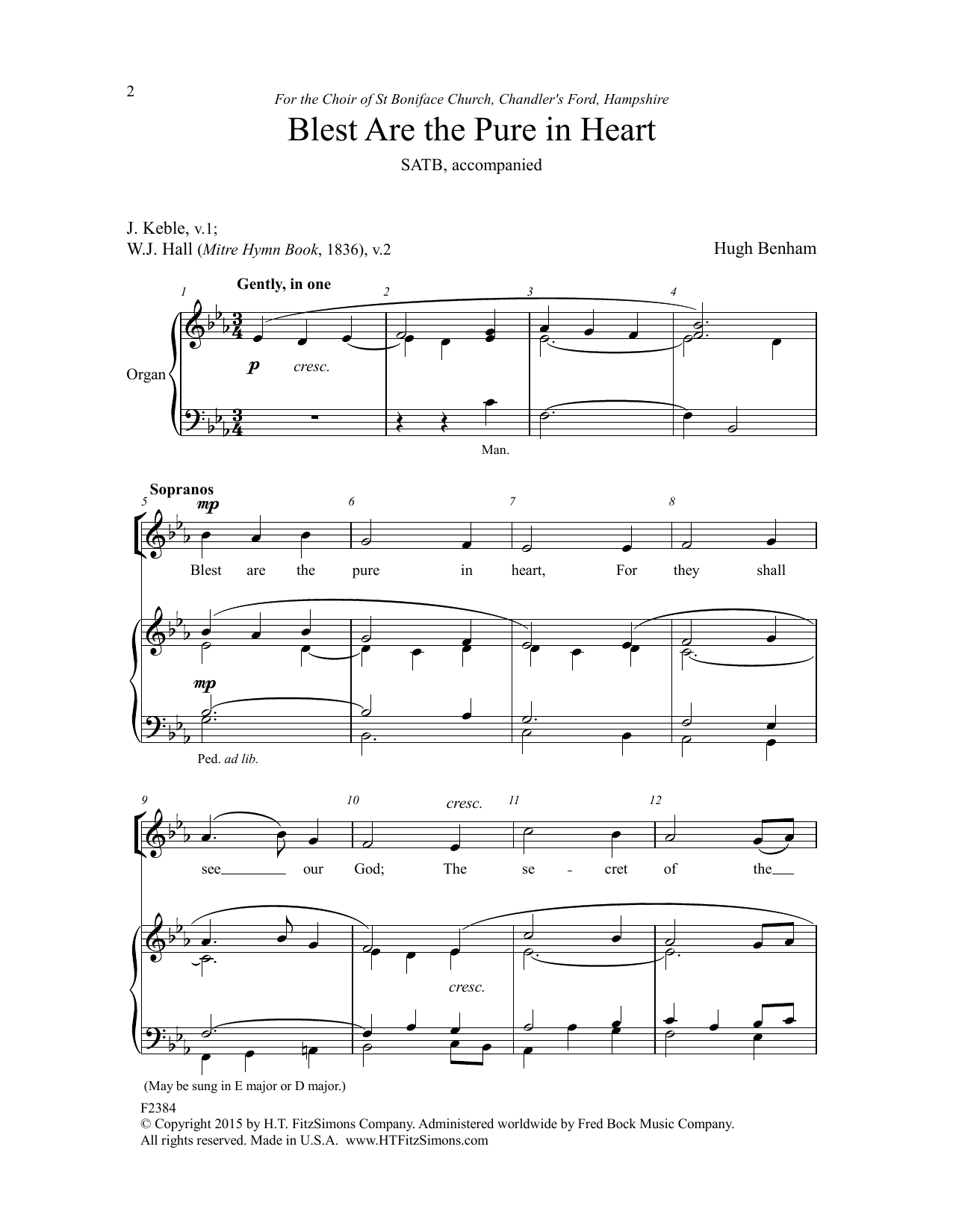 Hugh Benham Blest Are The Pure In Heart Sheet Music Notes & Chords for SATB Choir - Download or Print PDF