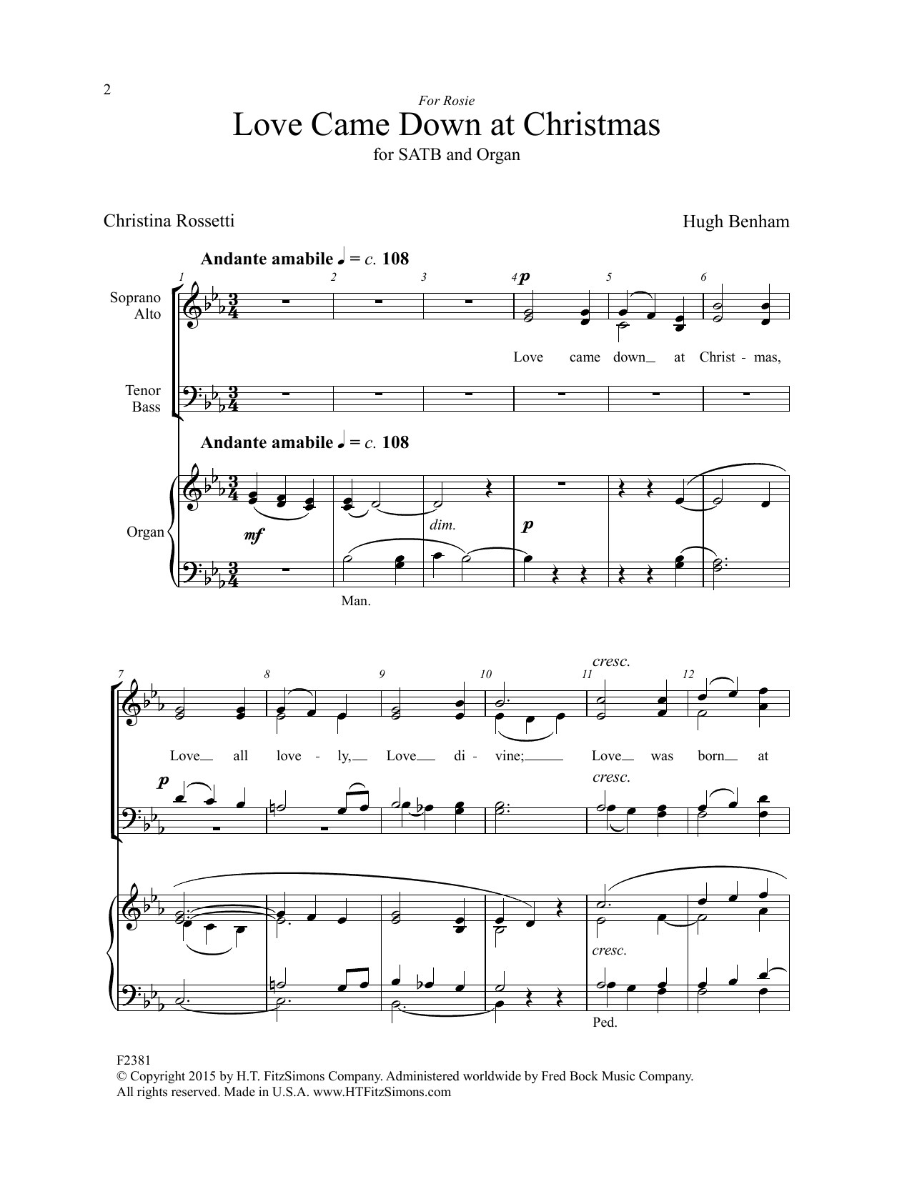 Hugh Benham Love Came Down At Christmas Sheet Music Notes & Chords for SATB Choir - Download or Print PDF