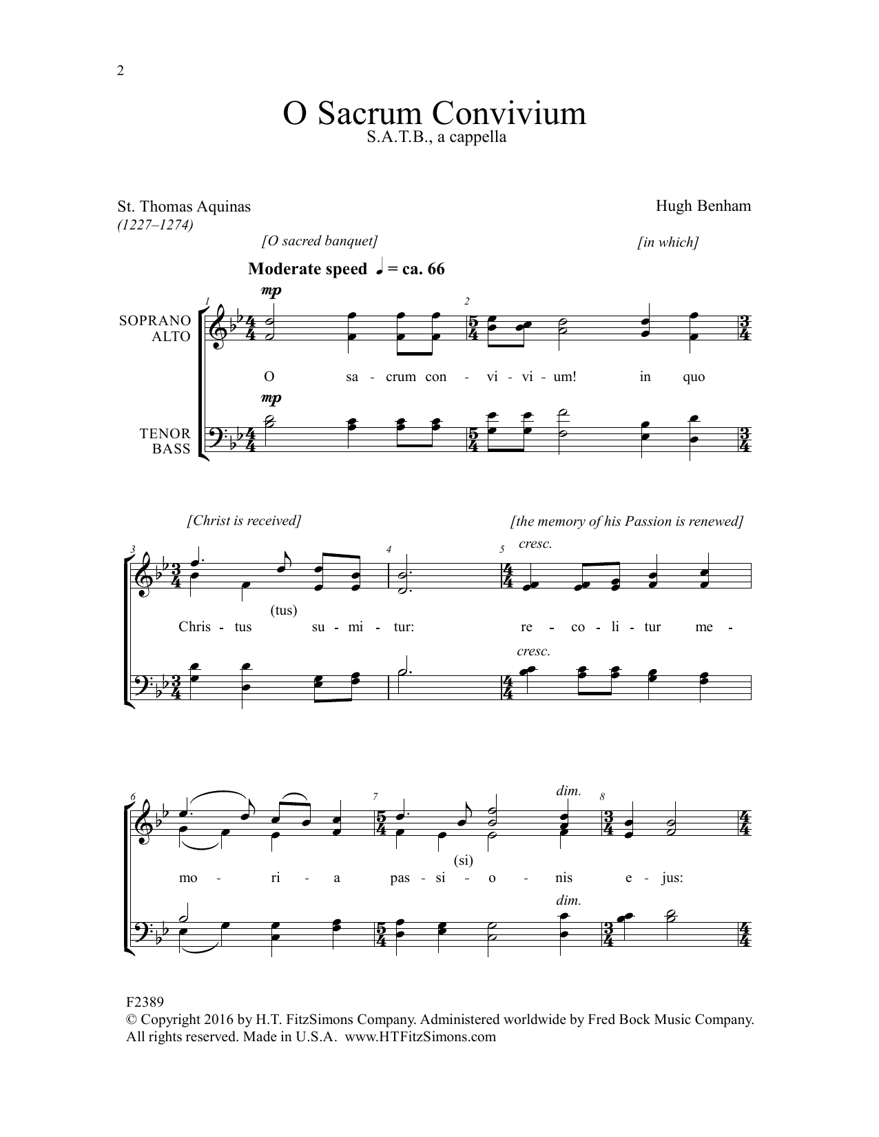 Hugh Benham O Sacrum Convivium Sheet Music Notes & Chords for Choral - Download or Print PDF