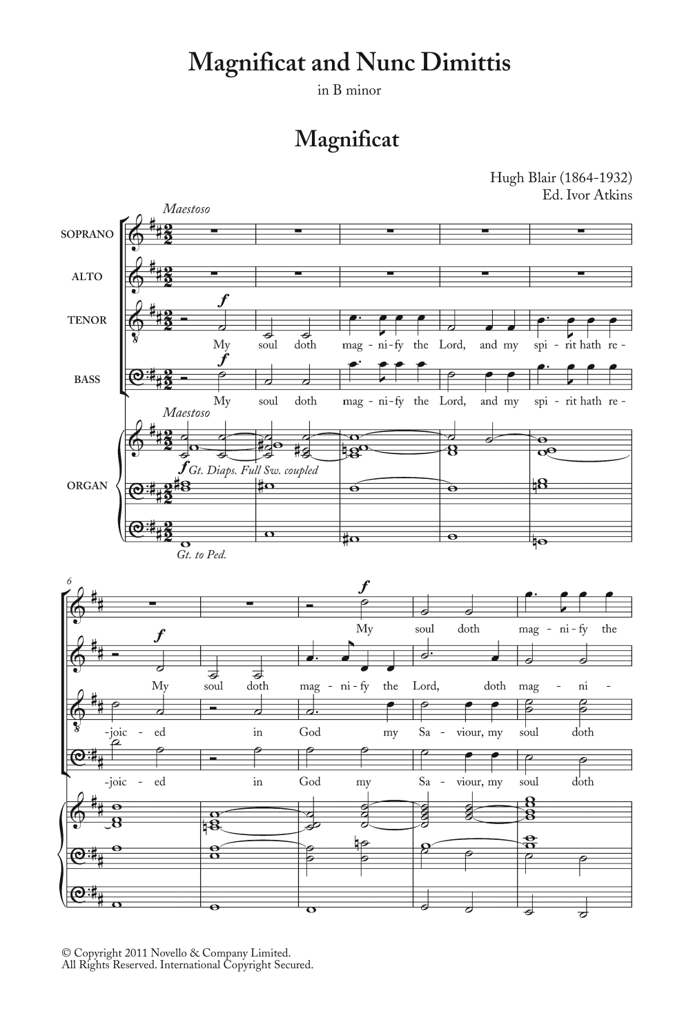Hugh Blair Magnificat And Nunc Dimittis In B Minor Sheet Music Notes & Chords for Piano, Vocal & Guitar - Download or Print PDF