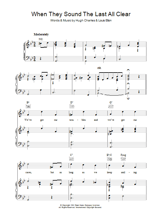 Hugh Charles When They Sound The Last All Clear Sheet Music Notes & Chords for Piano, Vocal & Guitar (Right-Hand Melody) - Download or Print PDF Hugh Charles When They Sound The Last All Clear Sheet Music Notes & Chords for Piano, Vocal & Guitar (Right-Hand Melody) - Download or Print PDF