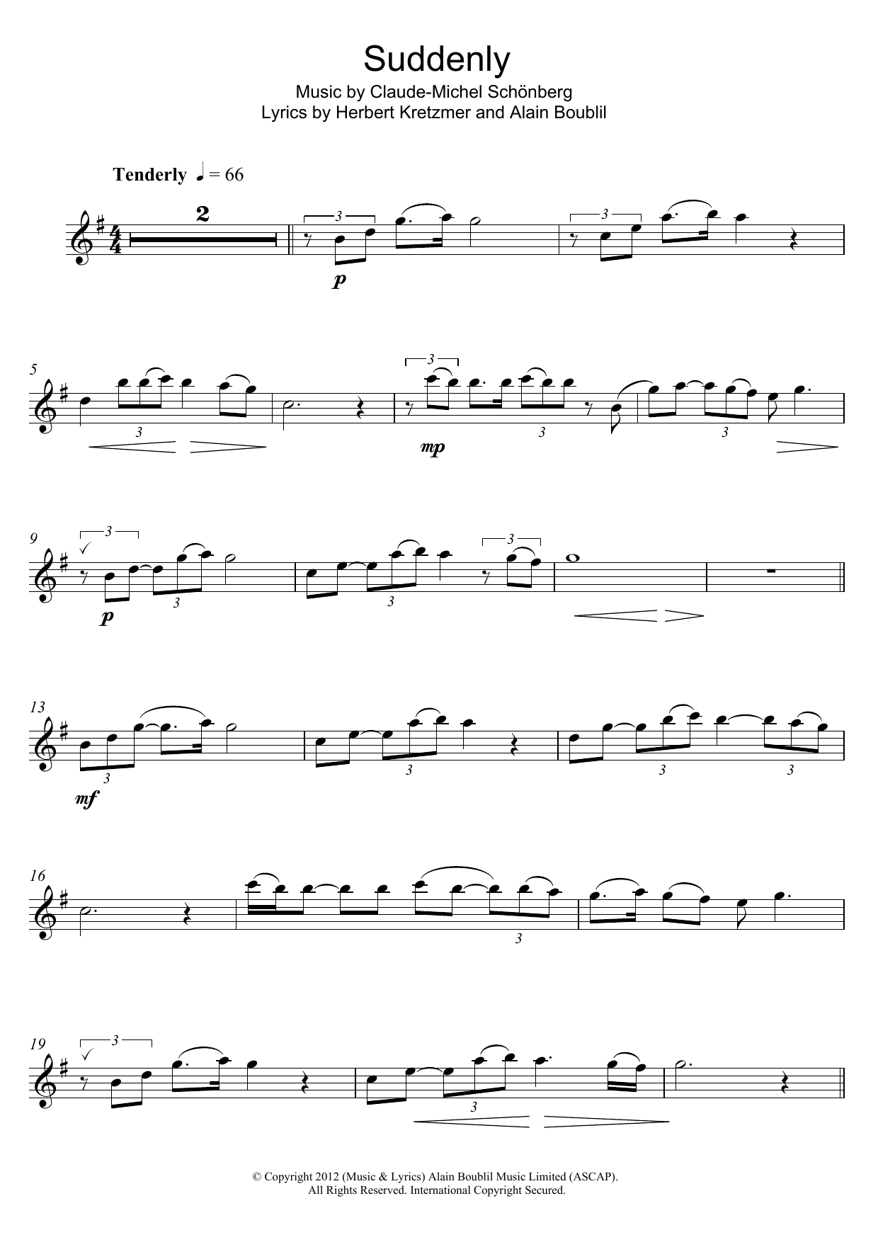 Hugh Jackman Suddenly Sheet Music Notes & Chords for Flute - Download or Print PDF