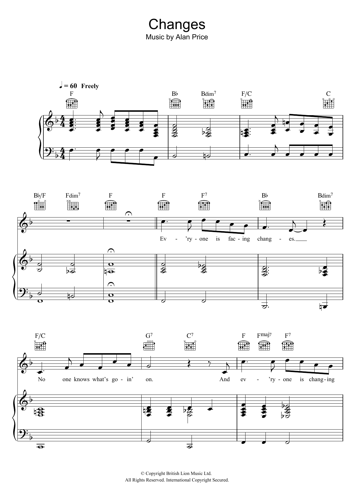 Hugh Laurie Changes Sheet Music Notes & Chords for Piano, Vocal & Guitar - Download or Print PDF