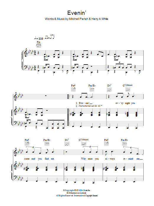 Hugh Laurie Evenin' Sheet Music Notes & Chords for Piano, Vocal & Guitar - Download or Print PDF