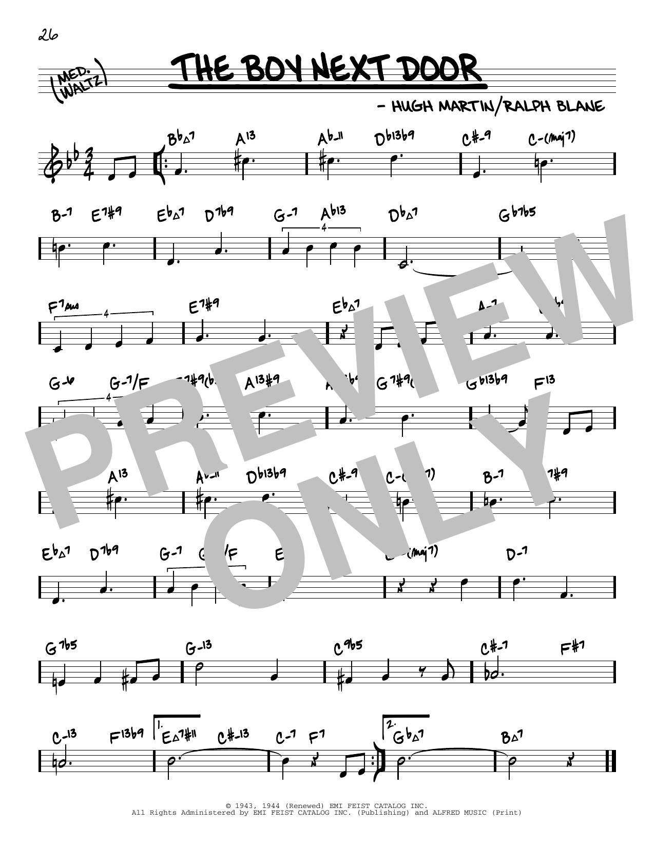 Hugh Martin & Ralph Blane The Boy Next Door (from Meet Me In St. Louis) (arr. David Hazeltine) Sheet Music Notes & Chords for Real Book – Enhanced Chords - Download or Print PDF