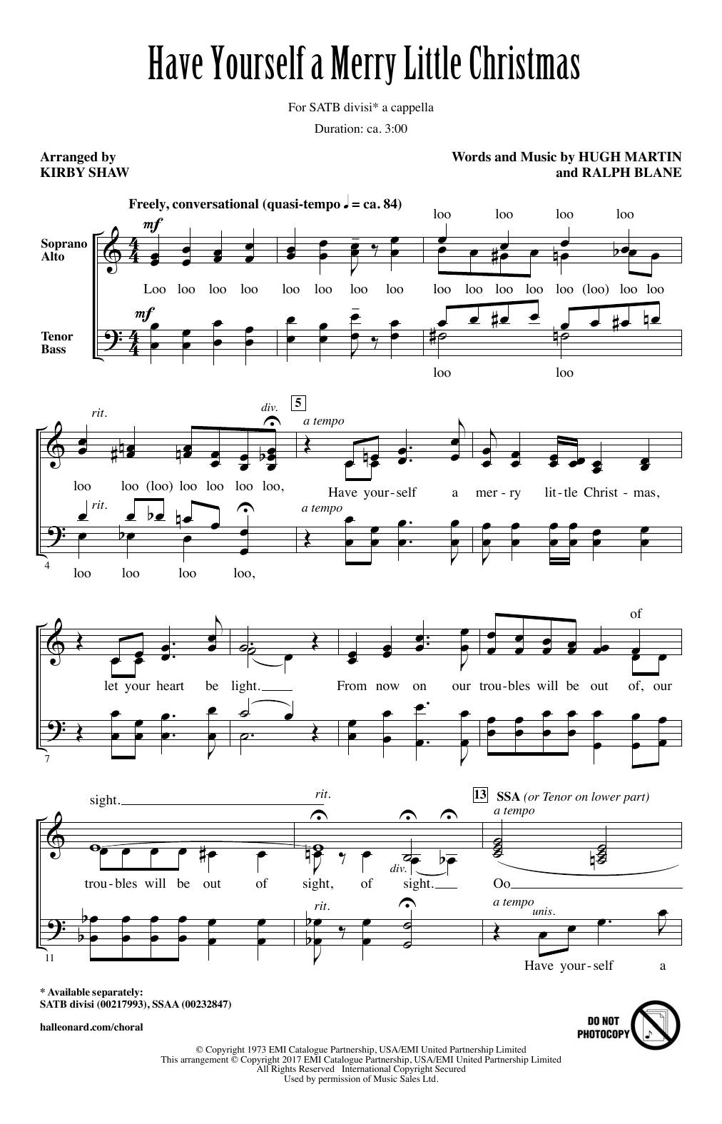 Hugh Martin Have Yourself A Merry Little Christmas (arr. Kirby Shaw) Sheet Music Notes & Chords for SSA - Download or Print PDF