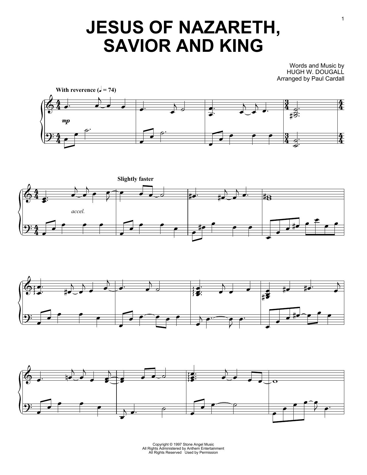 Hugh W. Dougall Jesus Of Nazareth, Savior And King (arr. Paul Cardall) Sheet Music Notes & Chords for Piano Solo - Download or Print PDF