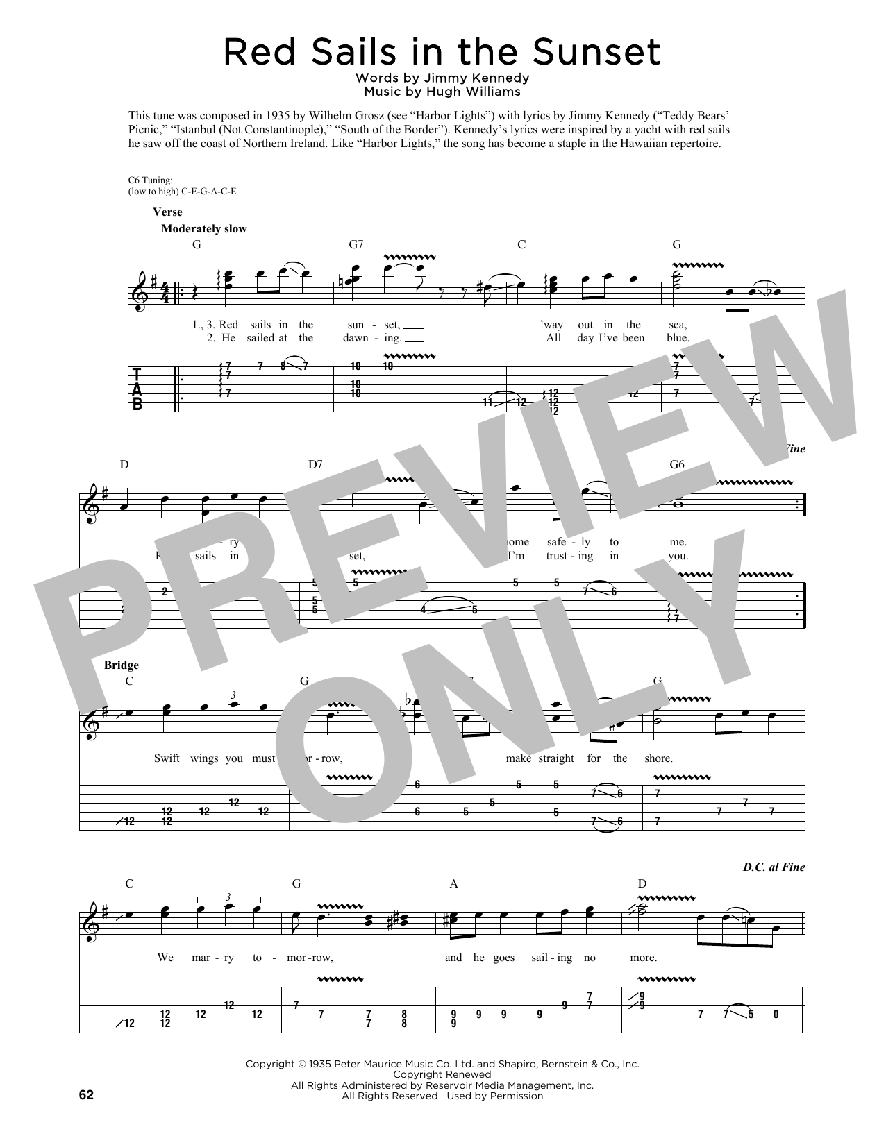 Hugh Williams Red Sails In The Sunset (arr. Fred Sokolow) Sheet Music Notes & Chords for Guitar Tab - Download or Print PDF