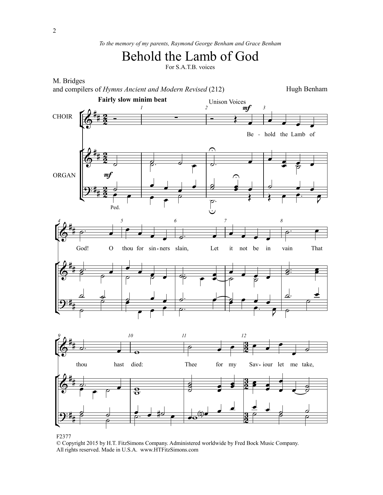Behold the Lamb of God sheet music