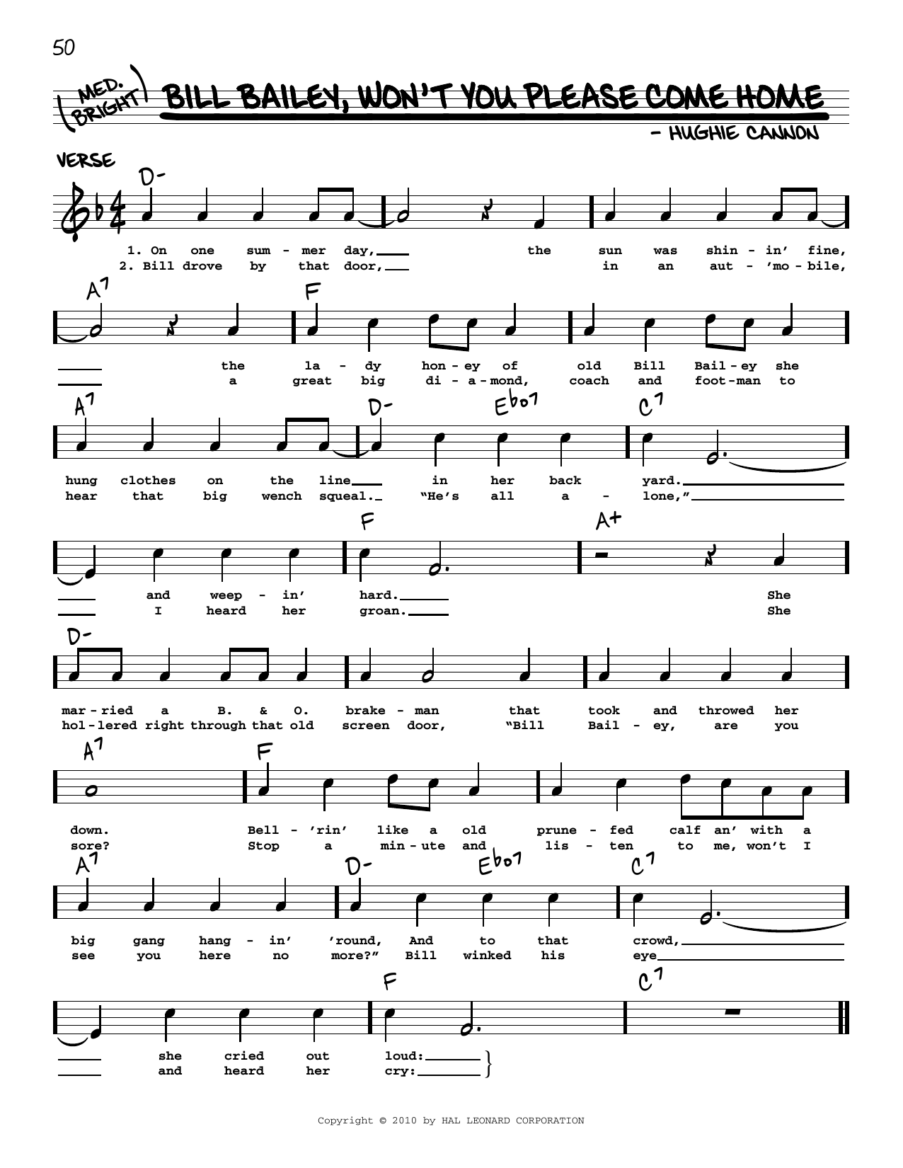 Hughie Cannon Bill Bailey, Won't You Please Come Home (arr. Robert Rawlins) Sheet Music Notes & Chords for Real Book – Melody, Lyrics & Chords - Download or Print PDF