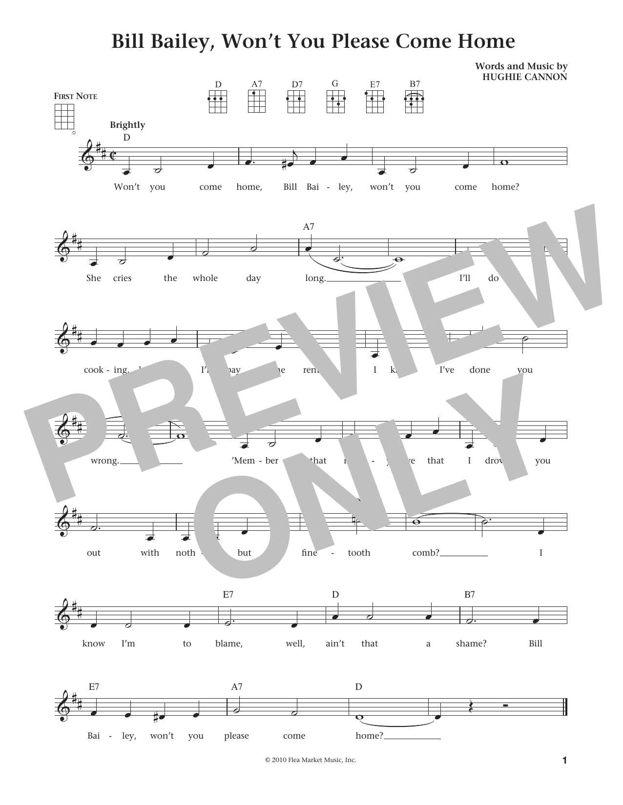 Hughie Cannon Bill Bailey, Won't You Please Come Home (from The Daily Ukulele) (arr. Liz and Jim Beloff) Sheet Music Notes & Chords for Ukulele - Download or Print PDF