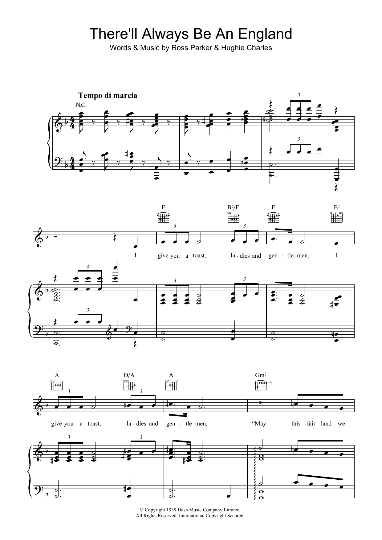 Hughie Charles There'll Always Be An England Sheet Music Notes & Chords for Piano, Vocal & Guitar (Right-Hand Melody) - Download or Print PDF Hughie Charles There'll Always Be An England Sheet Music Notes & Chords for Piano, Vocal & Guitar (Right-Hand Melody) - Download or Print PDF