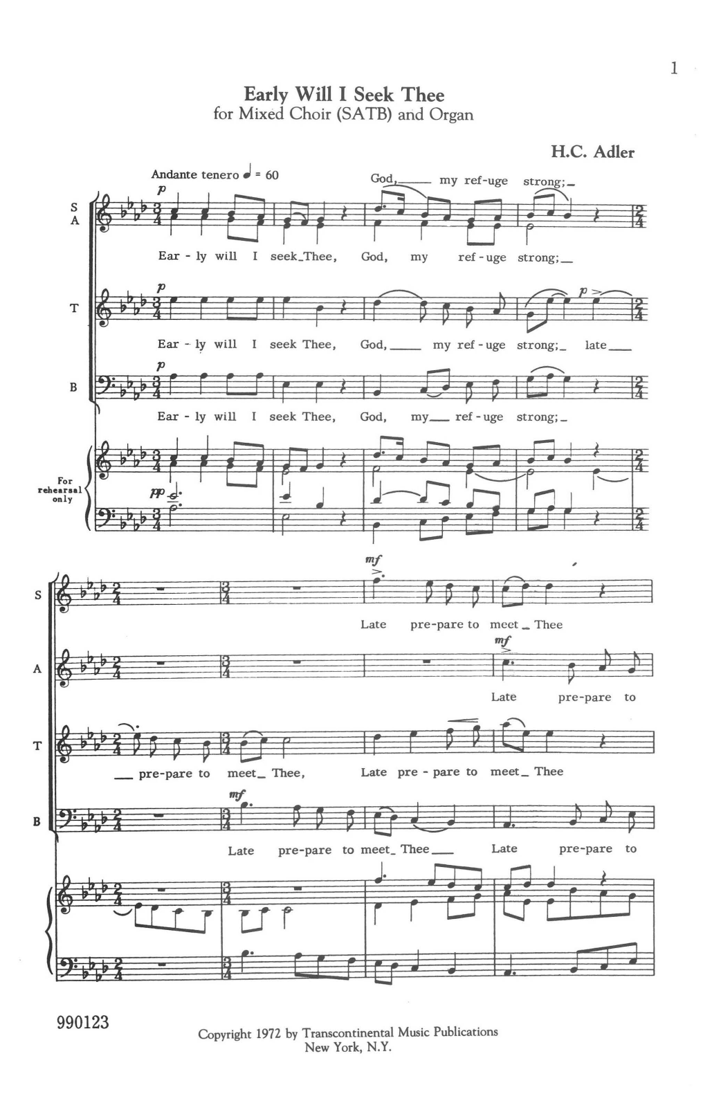 Hugo Adler Early Will I Seek Thee Sheet Music Notes & Chords for SATB Choir - Download or Print PDF