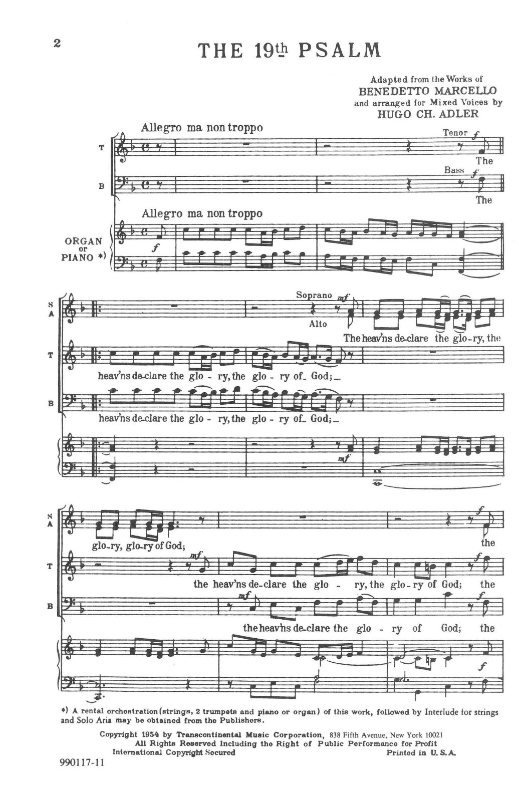Hugo Adler The 19th Psalm Organ Or Piano Sheet Music Notes & Chords for SATB Choir - Download or Print PDF Hugo Adler The 19th Psalm Organ Or Piano Sheet Music Notes & Chords for SATB Choir - Download or Print PDF