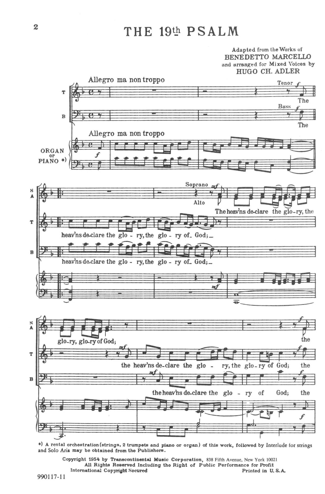 Hugo Adler The 19th Psalm Organ Or Piano Sheet Music Notes & Chords for SATB Choir - Download or Print PDF