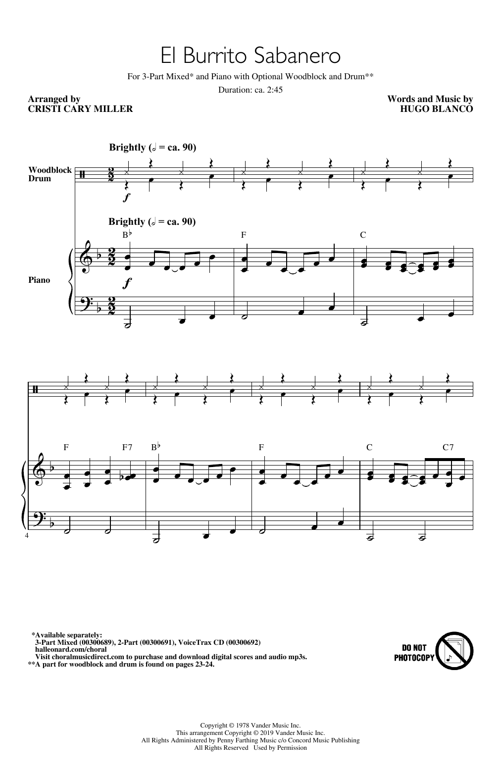 Hugo Blanco El Burrito Sabanero (Mi Burrito Sabanero) (arr. Cristi Cary Miller) Sheet Music Notes & Chords for 3-Part Mixed Choir - Download or Print PDF