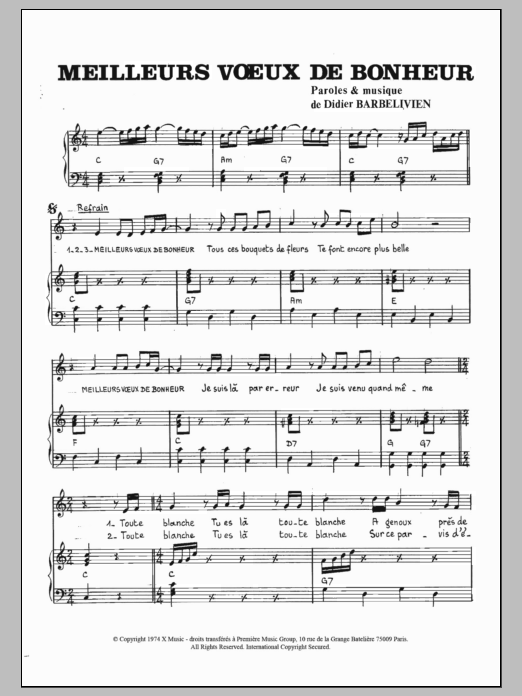 Hugo Meilleurs Voeux De Bonheur Sheet Music Notes & Chords for Piano & Vocal - Download or Print PDF